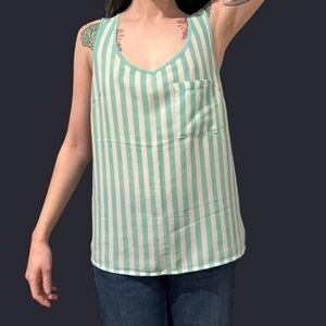 Turquoise and White/ Striped Tank / XXI Forever 21 / Sheer / Size S